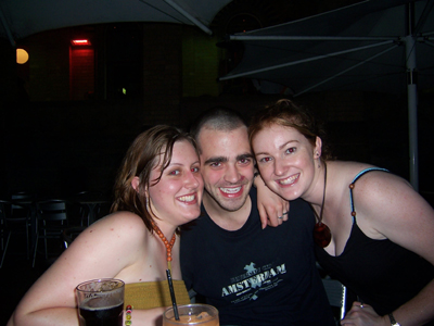 Emma, Goob, and Rachel at Customs during Goob's first night out.